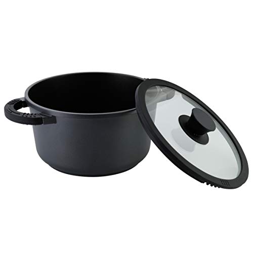 axentia Olla de Aluminio Fundido Blackline con Tapa de Cristal y Asas de Silicona, Cacerola Antiadherente para Todo Tipo de Cocina, Ø aprox. 20 cm, Negra