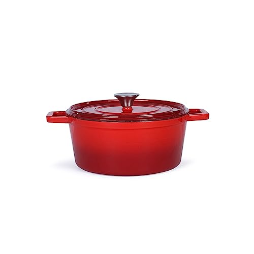 LIVOO MEP128R - Cazuela redonda de hierro fundido esmaltada - Cacerola con tapa - Cacerola de inducción apta para horno - Olla de 4 litros - 24 cm apta para horno hasta 250 grados - rojo