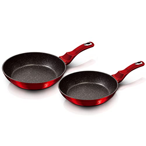 B BERLINGER HAUS BERLINGERHAUS PROFESSIONAL PRECISION Burgundy Juego 2 Sartenes Inducción 22-26cm, Antiadherente Ecológico Mármol sin PFOA, Metallic Rojo, para Todas Las Cocinas, Vitrocerámica, Gas