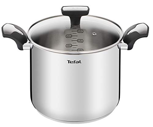 Tefal Emotion Emotion - Olla de acero inoxidable (22 cm / 6 L, difusión de calor homogénea, diseño elegante, asas robustas, tapa de cristal, inducción E3016104