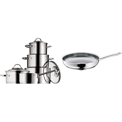 WMF Provence Plus Batería de Cocina, Acero Inoxidable Cromargan, Tapas de Cristal, Apta para Todo Tipo de Cocinas, 5 Piezas + 0794689991 Profi Sartén, Acero Inoxidable Pulido, 28 cm