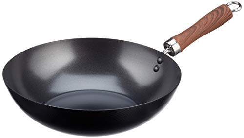 WECOOK! Carbono Wok Inducción 28 cm, Antiadherente QUANTANIUM Ecológico 3 Capas sin PFOA, Acero al Carbono, Mango Imitación Madera, Apta Todas las Cocinas Vitrocerámica, Gas