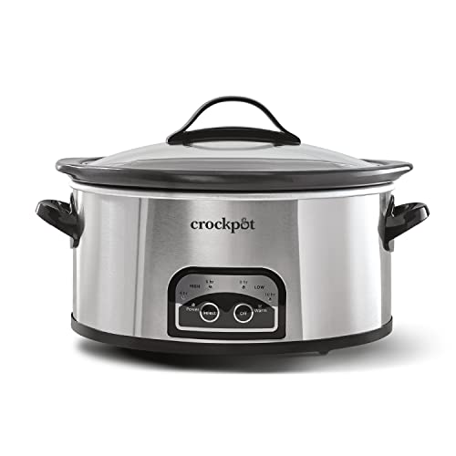 Crockpot - Olla de cocción lenta de 6 cuartos de galón con ajuste automático y controles programables, acero inoxidable