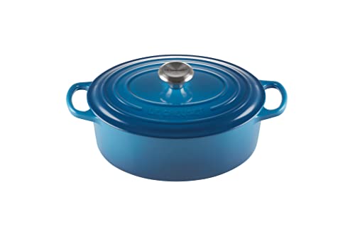 LE CREUSET Evolution Cocotte con Tapa, Ovalada, Todas Las Fuentes de Calor Incl. inducción, 4,1 l, Hierro Fundido, Azul(Marseille), 27 cm