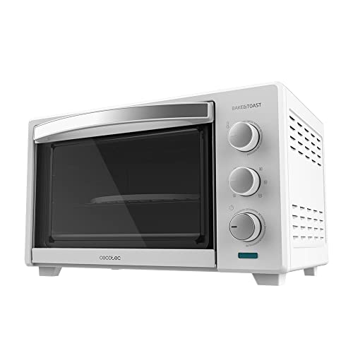 Cecotec Horno de Sobremesa de Convección 30 L Bake&Toast 3000 4Pizza White Gyro. 1600 W, Multifunción, Piedra para hornear Pizza, Puerta Doble Cristal y Acero, Incluye Rustidor giratorio