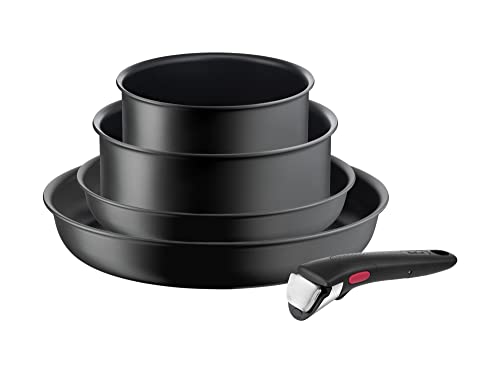 Tefal L76495 Ingenio Ultimate - Juego de utensilios de cocina (5 piezas, apilables, antiadherente, apta para inducción, indicador de temperatura, color negro, 5 piezas)