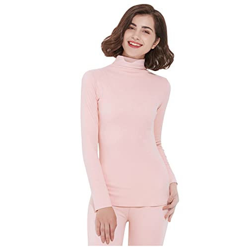 Ollas de invierno para mujer, cuello de manga larga, camiseta de terciopelo sin marca, ropa interior cálida, camisa de piso sólida para mujer, tallas grandes, Rosa., XXL