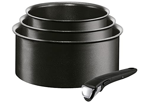 Tefal Ingenio Expertise - Juego de 3 Cazos + Mango extraíble: Cazos de 16/18/20 cm de aluminio, mango intercambiable, sartenes antiadherentes, Titanium Excellence, Thermospot, apto todo tipo cocinas