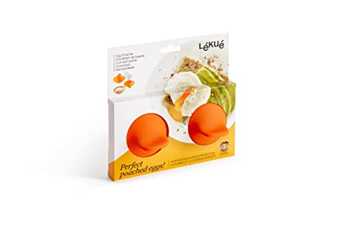 Lékué Pack Escalfador de Huevos, Acero Inoxidable, Naranja, 9,3 x 11 x 7,5 cm, 2 Unidades