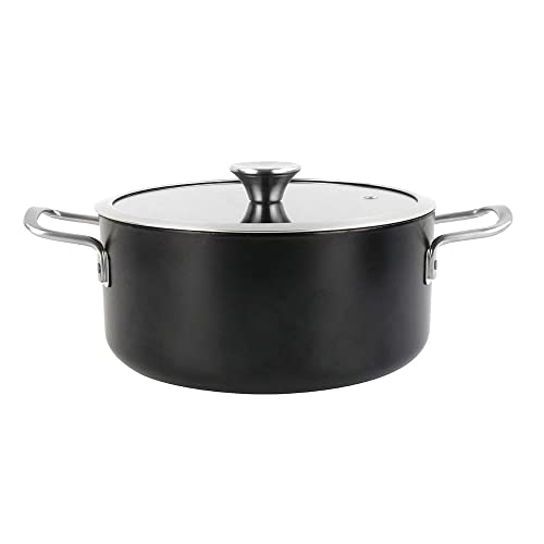 Magefesa Ares cacerola 24 cm con revestimiento antiadherente bicapa reforzado con esmalte exterior color negro mate y herrajes de inox satinados con tapa plana de vidrio