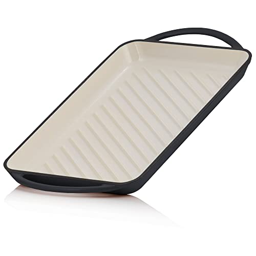 Mahlzeit Parrilla de hierro fundido esmaltada | Blue Berry | 39,5 x 22 x 3,5 cm | plancha de hierro fundido con dos asas, rectangular, acanalada | placas de parrilla, plancha de hierro fundido