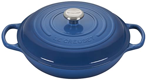 LE CREUSET Evolution Cacerola Baja Redonda, 3,2 L, para Todas Las Fuentes de Calor, Incl. inducción, Hierro Fundido, Azul(Marseille), 30.0 cm