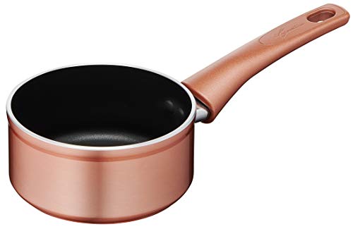 Lagostina Cobre cacerola antiadherente de aluminio Ø 14 cm con exterior efecto cobre, olla gas y horno con Thermo-Signal, revestimiento Titanium Easy, mango largo de baquelita