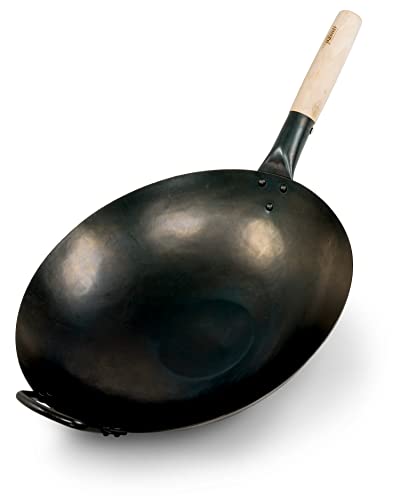 pasoli Wok martillado a mano – precocido – Sartén tradicional asiática – Wok de acero al carbono – Sartén wok apta para inducción – Diámetro 36 cm