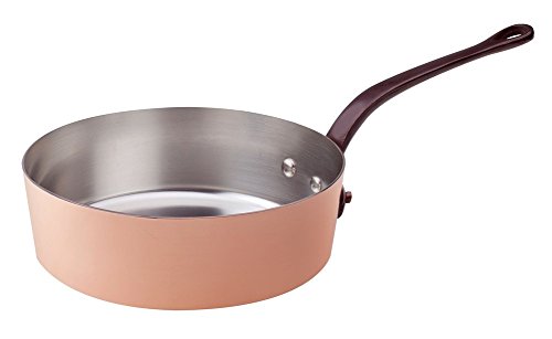 Pentole Agnelli ALCU107G28 Cacerola baja en cobre con 1 mango en latón fundido, cobre liso estañado, 28 cm