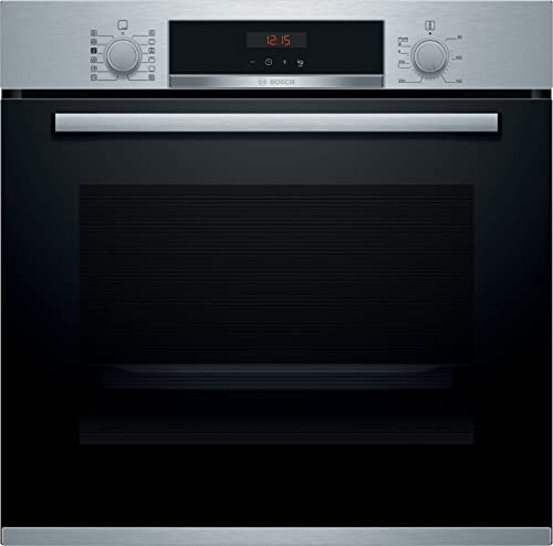 BOSCH Serie 4 HRA574BS0, Horno Multifunción con vapor añadido, A, Encastrable, 60 cm, 71 l, 7 F, Pirólisis & Asistente de limpieza, Ap. Abatible, Cristal negro/inox