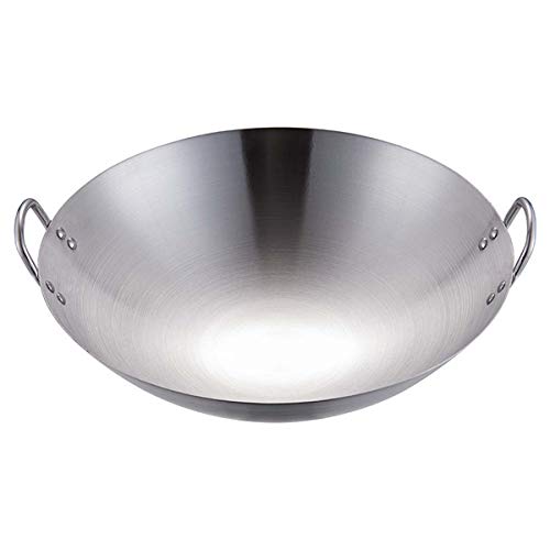 Sarten Wok Acero Inoxidable, Cacerola Wok Cocina sartén, Wok de Fondo Redondo Tradicional, sartén china para el hogar, sartén de doble oreja, Varios tamaños,70cm/28 inch