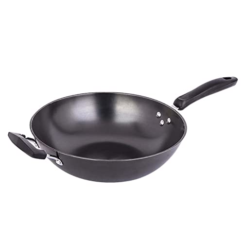 ECOLEK Acero Inoxidable Sarten, Wok Sartenes Multifunción y Antiadherente, Wok Chino Fácil De Limpiar para Cocina De Gas, Eléctrica, Parrilla (30cm)