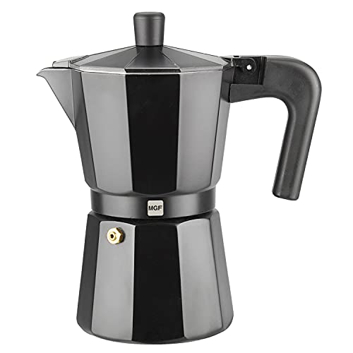 MAGEFESA ® Kenia Noir Cafetera italiana con capacidad para 12 tazas, 600 ml, fabricada en aluminio esmaltado, compatible con cocinas de gas vitroceramica y eléctricas, NO APTA PARA INDUCCIÓN