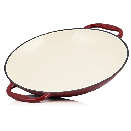 Mahlzeit Paellera Esmaltada Antiadherente | Ø 35 cm | Sartén de Hierro Fundido con Dos Asas | Sartén Barbacoa, Paellera Barbacoa, Paellera Apta para Horno de Hierro Fundido, Sartén para Paella