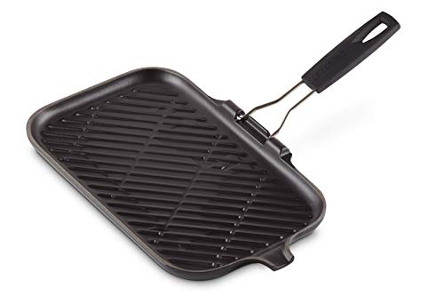 Le Creuset Parrilla rectangular con mango de silicona de hierro fundido, 36 x 20 cm, Apto para todas las fuentes de calor, incluso inducción, Negro Mate, 20049000000400