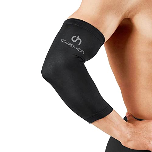 Funda de Compresión de Cobre de Codo COPPER HEAL - Manga Codo recuperación médica contenido más alta infundida Codera Soporte rígido Dolor músculos articulaciones Tendonitis Brazo canasta tenis (S)