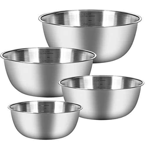 Chuner Cuencos Cocina Set de 4 Ensaladera de Acero Inoxidable, 4 tamaños - 0.7 L/ 1.2 L/ 1.8 L/ 2.5 L, Set de 4 Bol Acero Inoxidable Cuencos Aptas para Lavavajillas y Apilables