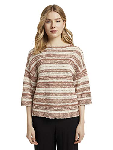 TOM TAILOR Jersey corto para mujer con diseño de rayas Copper Red Melange XL