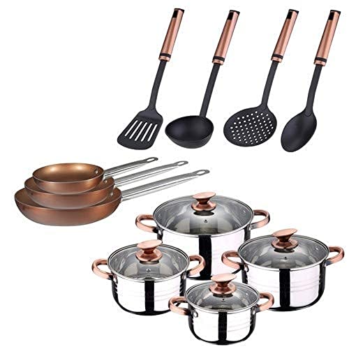 San Ignacio BATERÍA 8 Olla Piezas SIP + Set DE 3 SARTENES Professional Chef Copper Plus Cocina, Cromado, Talla Única