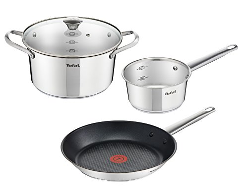 Tefal Simpleo Juego de ollas y sartenes de 4 Piezas, Acero Inoxidable, Negro, 28 cm, 4 Unidades