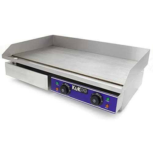 Plancha Profesional Antiadherente Eléctrica de 70cm de Acero Inoxidable Grill Parrilla de Asar Cocina Cocción Barbacoa BBQ+Protector contra Salpicaduras+Cajón Drenaje para Grasa+Termostato Ajustable