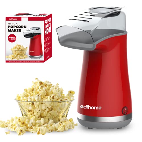 Edihome, Máquina palomitas, Eléctrica, Palomitera, 1200 W, Incluye Cuchara Dosificadora, Palomitero, Palomitas de Maíz listas en 2 minutos, Popcorn (Rojo)