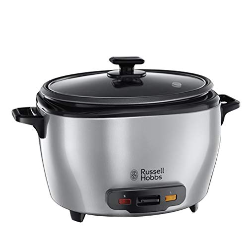 Russell Hobbs Arrocera Maxicook - Capacidad 5 litros, 14 Tazas, Bandeja para Cocinar al Vapor, Función Mantener el Calor, Recipiente Antiadherente, Espátula, Vaso Medidor, Inox., 1000 W - 23570-56