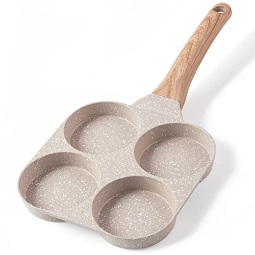 CAROTE Sartén para panqueques, sartén para huevos de 4 tazas, sartén para tortillas divididas antiadherentes, sartén para hamburguesas de desayuno, 18,5 cm