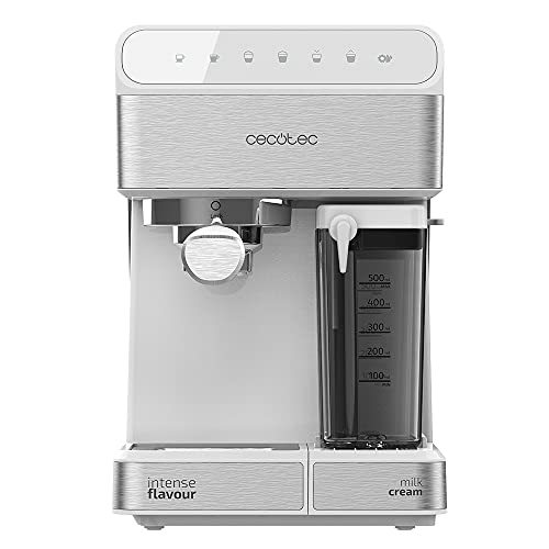 Cecotec Power Instant-ccino Touch Serie Bianca Cafetera Semiautomática, Tanque de Leche, Panel Control Táctil, 20 Bares Presión, Thermoblock, 1350 W, Acero Inoxidable, Blanca