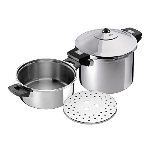 Kuhn Rikon Set Duromatic Inox, Olla a Presión Super Rápida, Apta para Inducción, Óptima Distribucion del Calor, Acero Inoxidable 18/10, Set olla 6L/24cm + cuerpo 4L/24cm