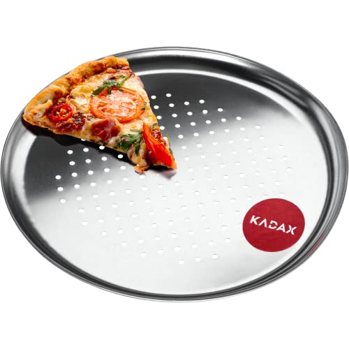 KADAX Molde para pizza, sartén para pizza con agujeros, bandeja de horno de chapa galvanizada, bandeja para pizza en dos variantes,,izza (diámetro de 32 cm, plateada)