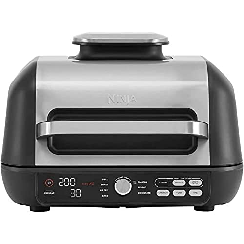 Ninja Foodi MAX PRO Health Grill, Parrilla con plancha y freidora de aire, 7 funciones de cocción, dos placas [AG651EU], gris/negro