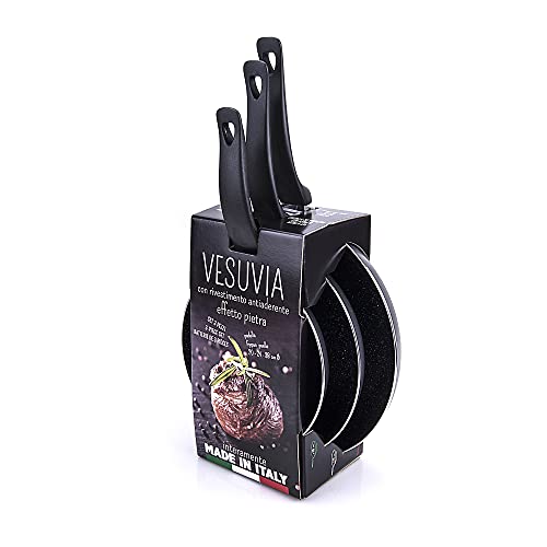 Alluflon Vesuvia - Juego de 3 sartenes, aluminio, negro, 20-24-28 cm