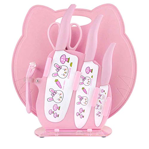 Juego De Bloques De Cuchillos 3CR13 Acero Inoxidable Juego De Cuchillos De Chef De 7 Piezas Herramientas Especiales Para Alimentos Complementarios Para Niños Con Cuchillo De Fruta Cuchil(Color:Rosado)