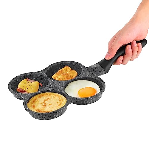 Sartén para Tortitas con 4 Agujeros Sartén Sartenes 4 en 1 Sartén de Antiadherente Sarten Tortilla Cocina de Sartén de Desayuno para Bistec Frito Panqueques Tocino