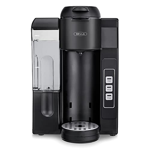 BELLA Single Serve Coffee Maker w Water Tank, DualBrew K-Cup Pod or Ground Coffee Brewer, Adjustable Drip Tray for Personal Travel Mugs, Large Removable Water Tank, Black
