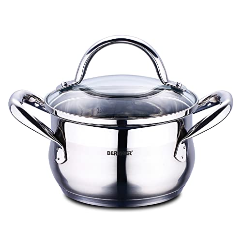 BERGNER Gourmet | Cacerola de Cocina con Tapa de Cristal | Capacidad 1,7 L | Fabricada en Acero Inoxidable | Asas Ergonómicas | Menaje de Cocina | Para Todo Tipo de Cocinas