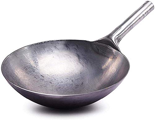 ZAANU Sartén de hierro antiadherente forjada a mano tradicional china, olla wok de acero al carbono prerregulado sin recubrimiento grueso de 32cm