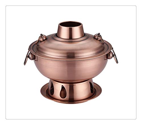 OQHAIR Cocina Caliente de Acero Inoxidable de 1,8 litros u, Fondue China Cordero Carbón Chino HotKitchen u Cocina al Aire Libre Cocina de Picnic (Color : Gold) (Red Copper)