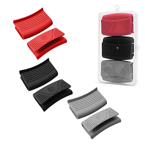 JINTANG 6pcs Asas de Silicona para ollas,Manoplas Horno Silicona,Agarraderas Silicona Cocina,Se Utiliza para Tomar Olla Caliente, Sacar la Comida Asada, etc. - en la Cocina(Negro/Gris/Rojo)