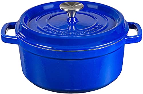 Olla de Hierro Fundido redonda con Recubrimiento cerámico vitrificado Cocotte con tapa. Gourmet Tools (Azul, 22cm)