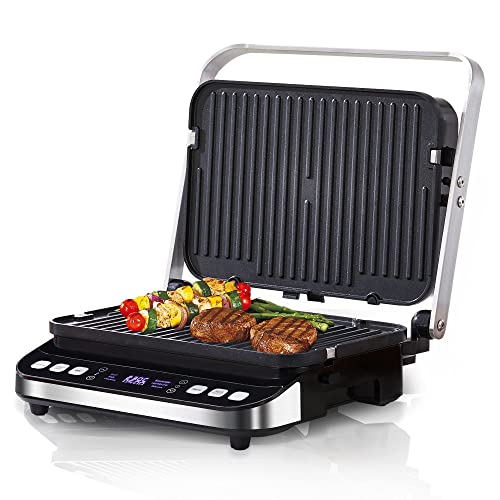 Grill de contacto, sandwichera, gofrera - Optigrill doble cara 180° - grill eléctrico interior | 6 programas automáticos | sensor intuitivo | pantalla táctil, 2000W, grill con 4 placas extraíbles