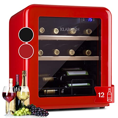 KLARSTEIN Vinoteca 12 Botellas, Nevera Vinos, Una Zona de Refrigeración, Nevera Expositora Vino y Cerveza, Vinoteca Interior y Exterior con Puerta de Cristal, Nevera Vino con Protección UV, 4-22°C