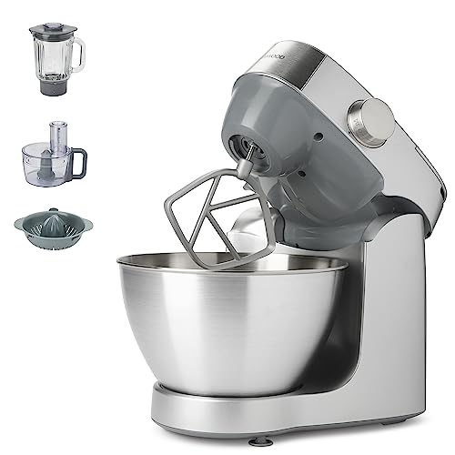 Kenwood Prospero+ KHC29.H0WH - Robot de Cocina Multifunción, Bol 4,3L, Mezclar, Batir y Amasar, Batidora de Vaso de Cristal 1.5L, Procesador de Alimentos 1.4L con Tres Discos y Exprimidor, Plata